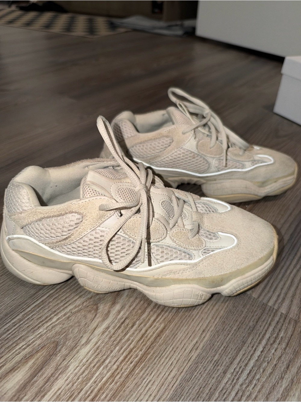 Yeezy Chunky Mesh & Suede Sneakers in Light Beige